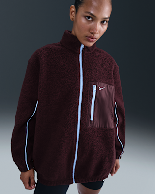 Nike Sportswear Tam Boy Fermuarlı Uzun Tüylü Fleece Kadın Ceketi